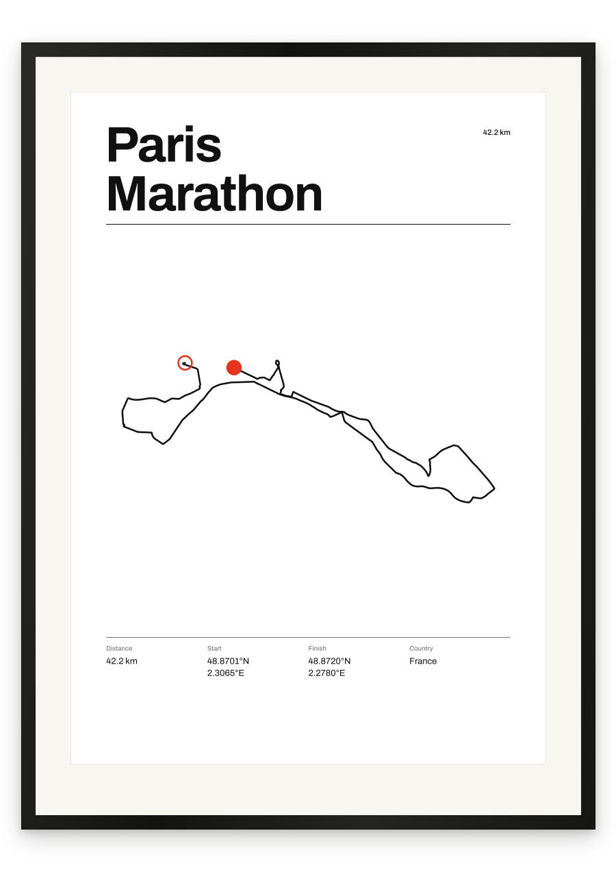 Paris Marathon route map poster, Swiss, Red